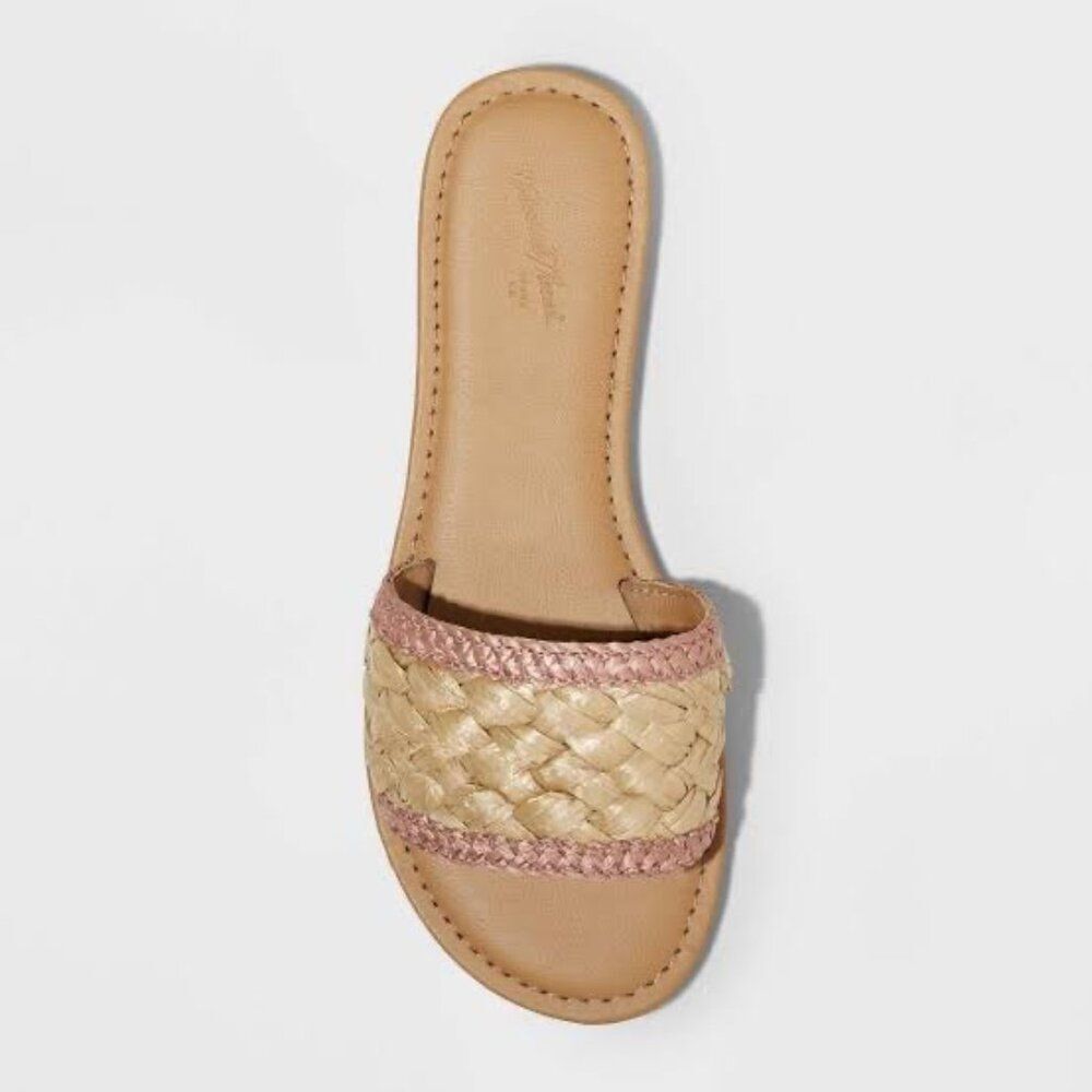 Universal Thread Dez Woven Brown Pink Flat Slide Sandal Size 9 1/2 NEW WITH TAG